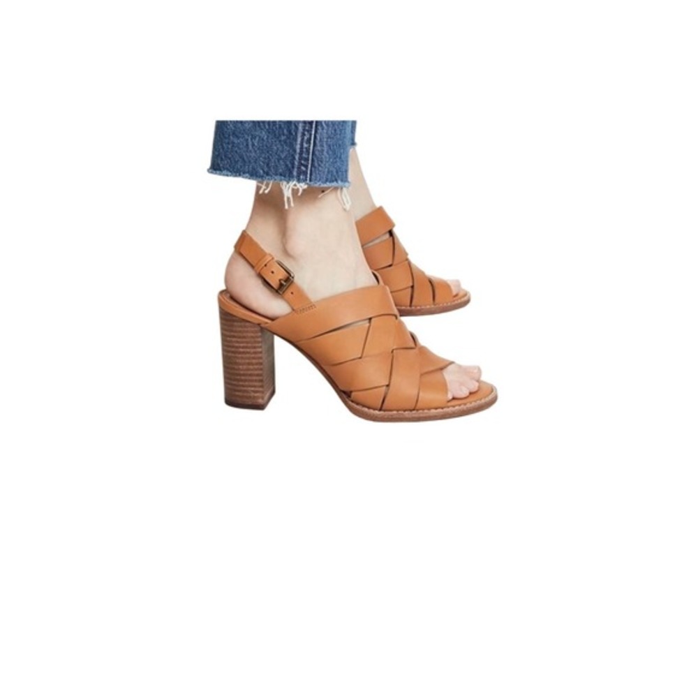 Madewell leather woven high‎ heel block sandal size 7.5.
